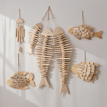地中海风格木质大小鱼串鱼骨挂件创意渔网挂饰家居墙上装饰品壁饰
