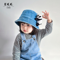 牛仔熊猫韩系儿童帽子宝宝遮阳水桶帽男女童春秋冬洋气百搭渔夫帽