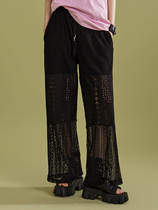 DINT 韩国代购2024春夏新款女装蕾丝拼接款薄款透视休闲长裤P3088