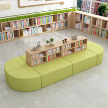 定制创意早教中心异形沙发学校图书馆阅览室书柜一体弧形沙发组合