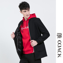 OJACK/欧尼杰棒球领中长款羊毛大衣男士青年秋冬新款时尚毛呢外套