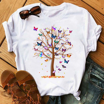 Butterfly Tree Woman T-shirt 外贸爆款蝴蝶树印花女士百搭T恤