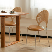餐椅家用贝壳椅坐垫实木靠背凳法式复古中古椅子化妆设计师餐桌椅