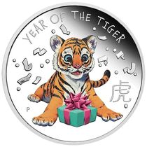 澳大利亚2022生肖虎年动物虎宝宝镀银纪念章 贺岁币礼物本命年币