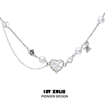 1STXULIE纯银爱心贝母项链不掉色原创小众设计珍珠高级甜酷锁骨链