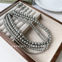 高级感元宝扣正圆强光真多麻铂金灰色施家珍珠项链法式轻奢时髦感