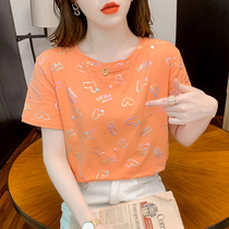 纯棉短袖t恤ins潮夏季女装2024年新款韩版印花设计感时尚宽松上衣