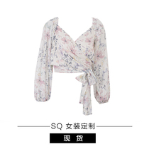 SQ 法式雪纺碎花衬衫女夏季设计感V领薄款长袖上衣