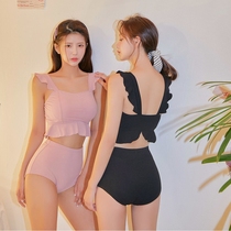 韩国新款分体高腰比基尼大小胸性感显瘦遮肚甜美温泉度假泳衣女