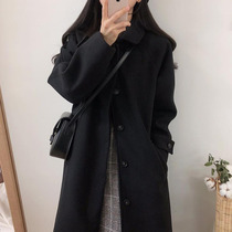 赫本风加厚黑色毛呢外套女2021秋冬季新款韩版中长款日系呢子大衣