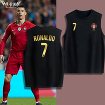 葡萄牙2021欧洲杯C罗7号罗纳尔多无袖T恤纯棉背心运动马甲坎肩潮