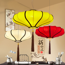 新中式布艺吊灯 餐厅饭店火锅灯具 中国风古典伞形茶艺宫灯红灯笼