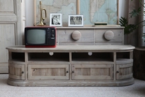 法式美式乡村田园地中海自然风格电视柜老松木风化做旧边柜