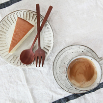 日本进口天然木制餐具甜品勺蛋糕叉长柄勺子果酱勺木质黄油刀汤勺