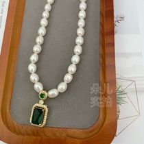 天然珍珠项链2024新款爆款s925银强光轻奢小众绿色吊坠送妈妈礼物