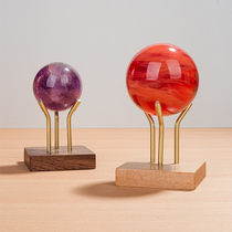 水晶球型展示架矿物晶体奇石头圆形摆件底座样板标本胡桃实木支架