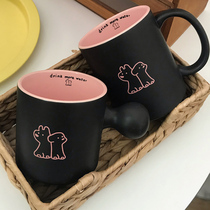 黑粉色小狗马克杯女办公室球柄陶瓷咖啡杯家用可爱喝水杯子伴手礼