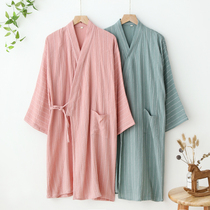 日式睡袍春秋情侣男女汉和服睡衣纯棉纱布长袖睡裙新款日本汗蒸服