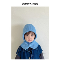 韩国同款~新款儿童帽子围巾一体帽男孩炸街冬季宝宝披肩毛线帽潮
