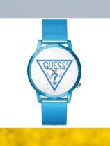 盖斯GUESS表女子简约运动蓝色皮带经典logo时尚百搭石英表V1018M5