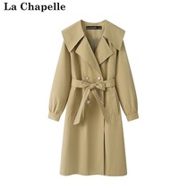 拉夏贝尔/La Chapelle秋季学院风中长款风衣双排扣英伦休闲外套女