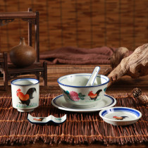 老式陶瓷摆台公鸡复古调料碟筷子架杯子汤勺台面鸡公餐厅饭店套装