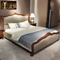 乌金木实木床头层真皮欧式风格双人主卧简约现代新中式家具1.8米