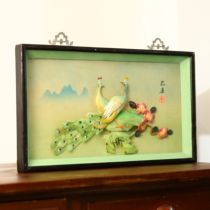 七八十年代怀旧贝雕孔雀图挂画玻璃画中式茶室客厅工艺品摆件