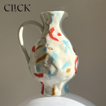 click原创小众设计手工彩绘艺术高级感陶瓷花瓶北欧家居客厅装饰