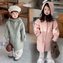 韩国童装儿童百分百双面羊绒大衣连帽中长款韩系男女中大童呢外套