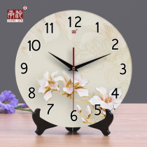 承沁陶瓷钟表创意时钟客厅静音挂钟座钟两用古典玉兰中式台钟摆件