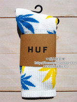 【正品】HUF枫叶袜子男女同款情侣潮流网红加厚毛圈中筒袜白蓝黄