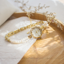 轻奢珍珠手表女复古文艺腕表vintage日系贝母小众时尚链条石英表
