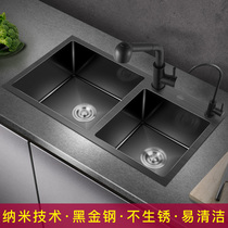 PULT黑色纳米不锈钢水槽洗菜盆双槽洗碗槽厨房加厚水池家用洗菜池