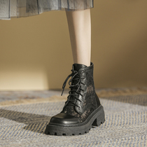 海伦馆2024年新款马丁靴女夏季薄款短靴网纱透气黑色靴子镂空女靴