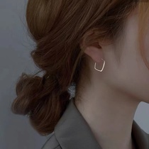 s925纯银方形耳钉女2023年新款潮耳环耳饰小众设计高级感耳扣耳圈