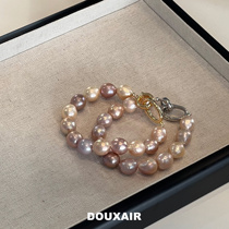 混彩天然巴洛克珍珠手链糖果色强光10-11mm串珠法式复古异形大圆