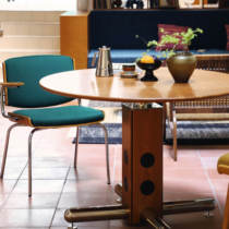 不众丨中古圆桌复古小户型金属腿圆形餐桌北欧包豪斯实木岩板饭桌