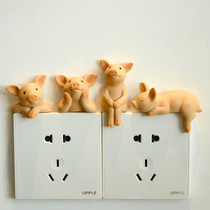 创意小猪开关贴墙贴3d立体动物摆设客厅房间卧室家用插座树脂装饰