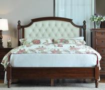 真皮美式白蜡木实木床 简约法式1.8米双人床可定制牛皮床雕花床