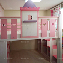 韩风家具实木儿童床单层高架床男孩女孩床带楼梯柜储物床可定制款