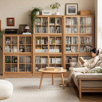 小七的木头纯实木书柜落地自由组合书架移门展示柜靠墙推拉门书橱