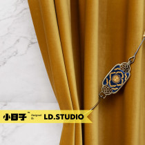 日式定型窗帘定制做比利时不倒天鹅绒复古金黄色轻奢美式现代客厅