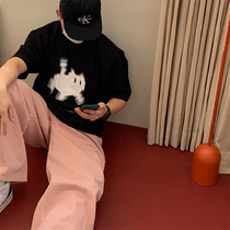 韩国男装代购搞怪视觉系印花可爱小猫潮流减龄设计感宽松短袖T恤