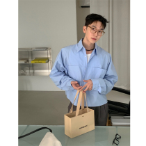 MRDONG韩国男装代购时尚短款设计师拼接口袋轻薄棉质宽松长袖衬衫