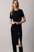 Massimo dutti女装 2022秋新款黑色短袖连衣裙女中长款显瘦长裙子