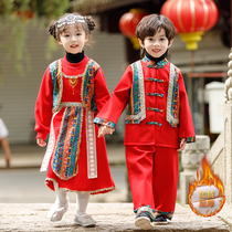 汉服男童冬季中国风唐装表演服异域新疆少数民族服装儿童傣族加绒