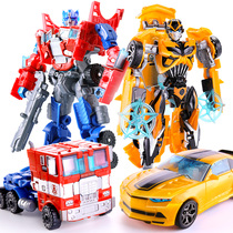 儿童变形玩具5大黄蜂金刚4机器人模型小汽车警车男孩套装恐龙正版