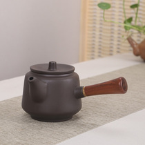 销量便宜手工紫砂花梨木柄侧把壶家用功夫茶具泡茶器茶壶创意中式
