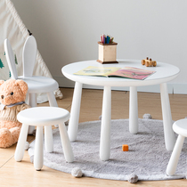 儿童实木学习书桌幼儿园桌椅套装早教方桌写字桌宝宝白色小圆桌